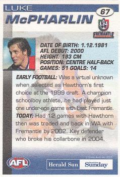 2005 Select Herald Sun AFL #67 Luke McPharlin Back